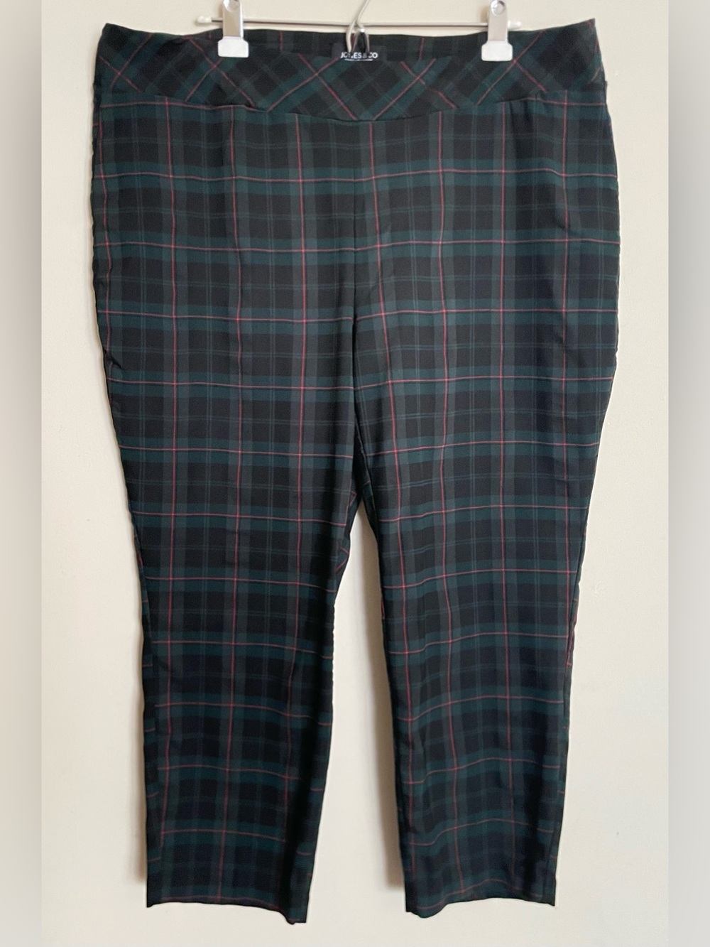 Jones New York Green and Black Plaid Pull-On Stretch Pants